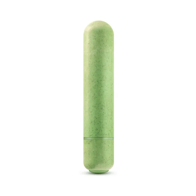 Blush Gaia Eco Bullet green vibrator upright front view with rounded tip and speckled surface
