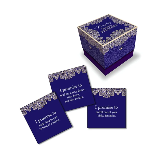 Purple Naughty Boudoir Promises box with three square cards