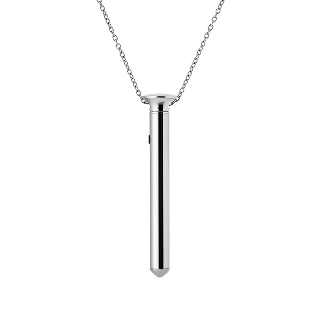 Silver Crave Vesper Mini pendant vibrator hanging from chain