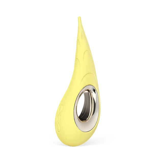 angled front view of yellow LELO DOT Cruise with metallic oval opening