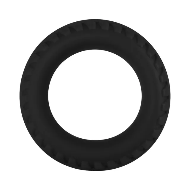 Front view of black F-12 ring with chevron texture