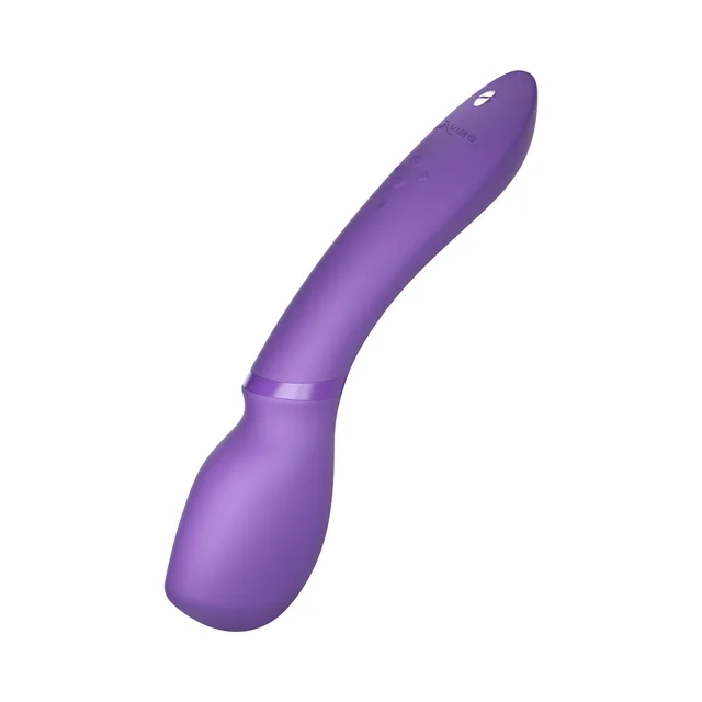 angled front view of purple We-Vibe Wand 2 with flexible head
