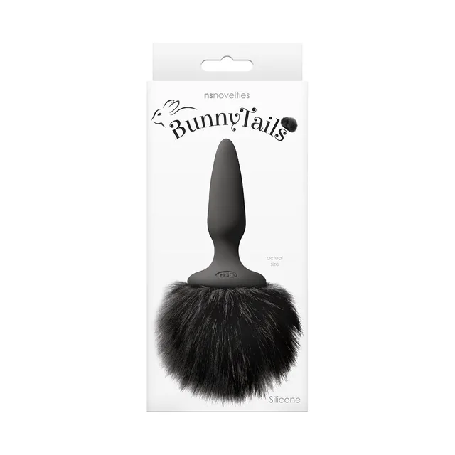 Bunny Tails mini black plug with fur in white package