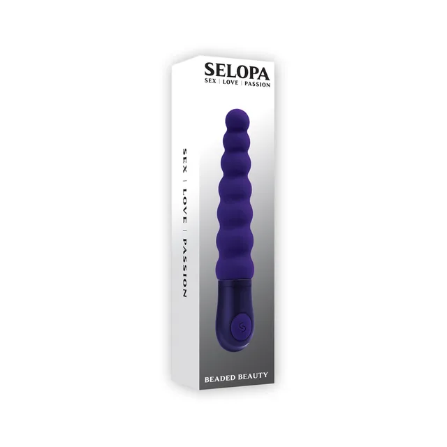 purple Selopa Beaded Beauty vibrator in tall white box