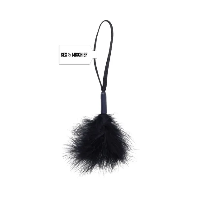 Black Peaches 'n Cream wrist tickler with loop strap and feather plume
