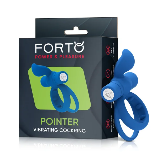 Forto Pointer blue dual cock ring beside retail box