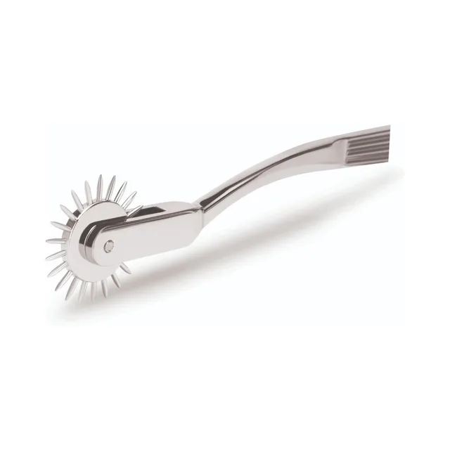 Close-up of silver Prowler RED pinwheel with curved handle