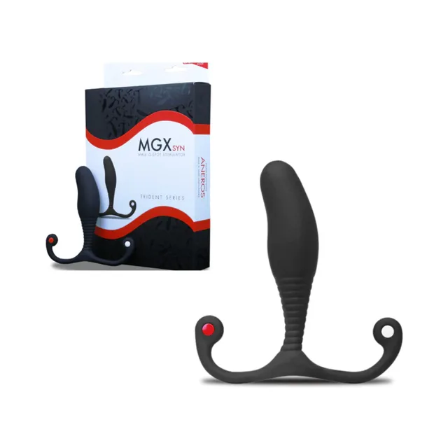 Aneros MGX Syn Trident stimulator beside retail box