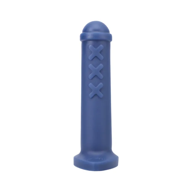 Tantus Amsterdam Junior ocean blue dildo front view on broad rectangular base