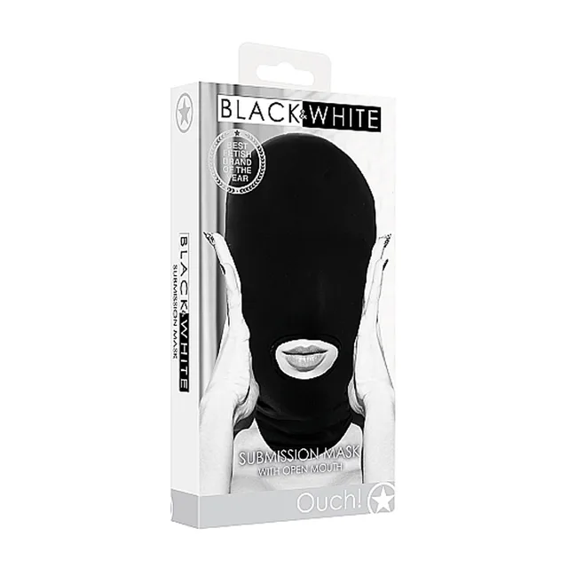 Shots Ouch black spandex submission hood retail box front
