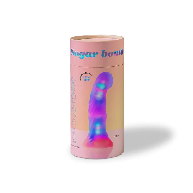 Lovely Planet Sugar Bomb LED silicone dildo pink cylindrical retail package with rainbow product image