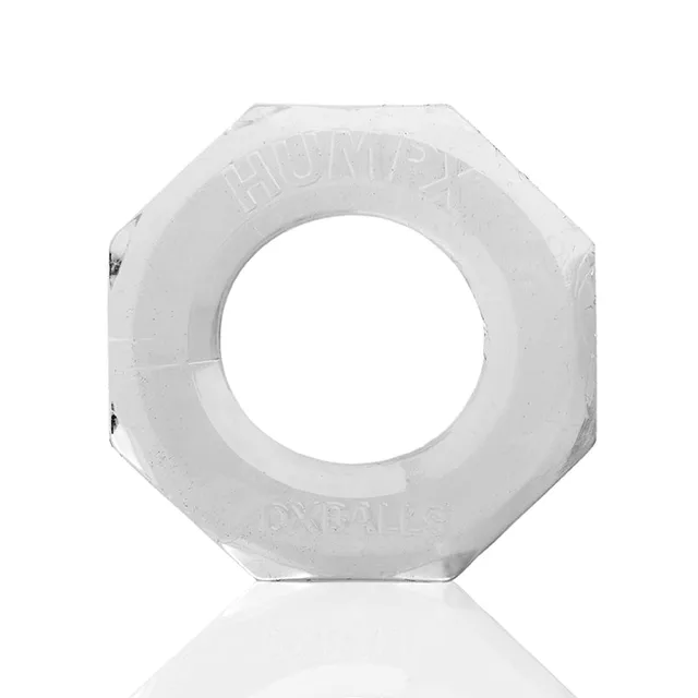 Oxballs HUMPX transparent clear octagonal cock ring with embossed lettering