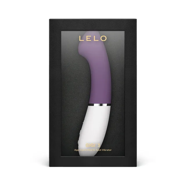Plum LELO GIGI 3 displayed upright in black window box