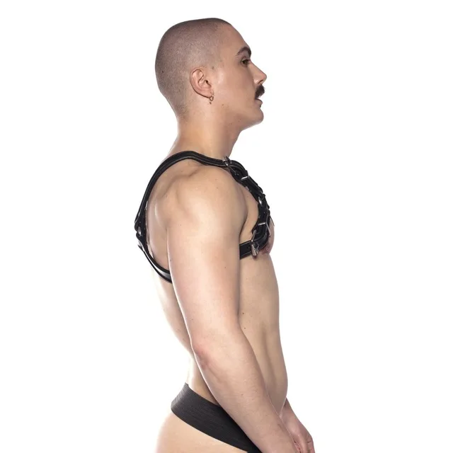 Side view of black Prowler RED Bull chest harness in size XL
