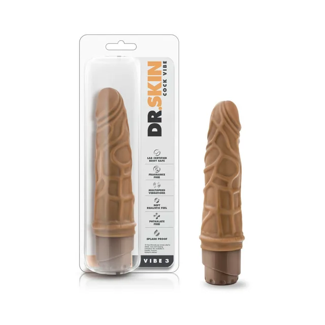 Tan Dr. Skin Vibe 3 vibrator with clear 7.25-inch retail package