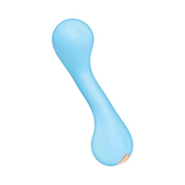Nasstoys Sky Reacher blue curved vibrator upright side view with broad rounded head and curved neck