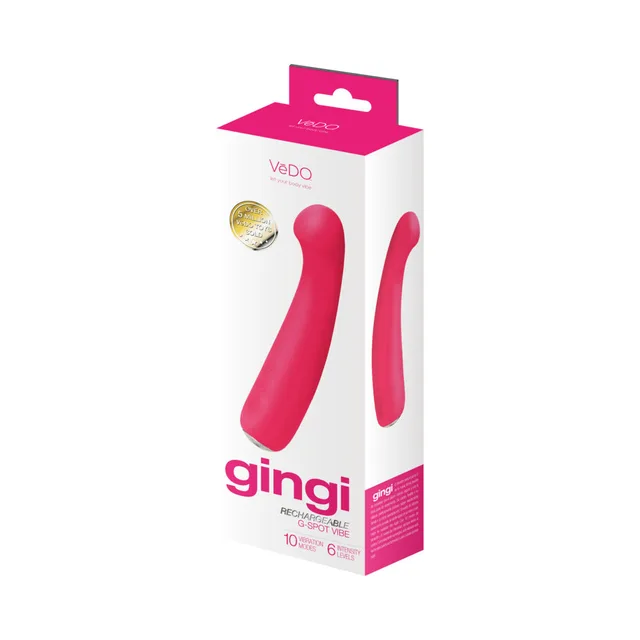 VeDO Gingi pink curved vibrator white retail box front