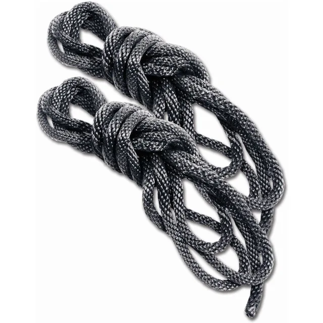 Two coiled black braided ropes with silver-tone end caps