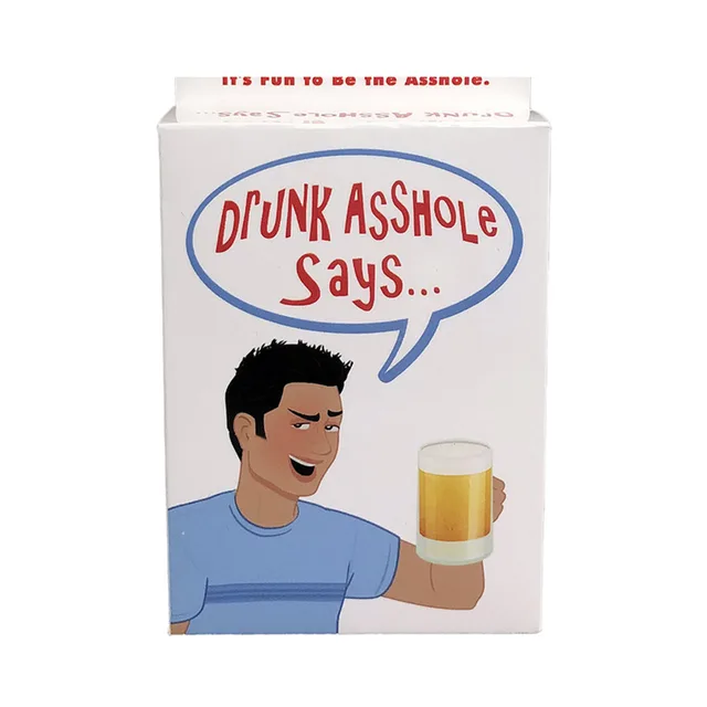 Drunk Asshole Says white card game box with illustrated cover