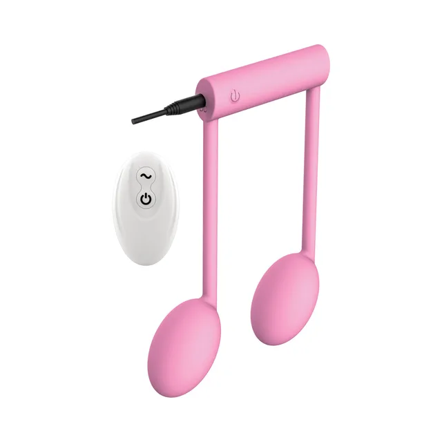 Pink The Beat dual note vibrator connected to cable with white remote