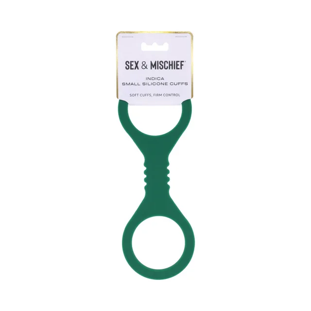 Small green Sportsheets Indica silicone figure-8 cuffs