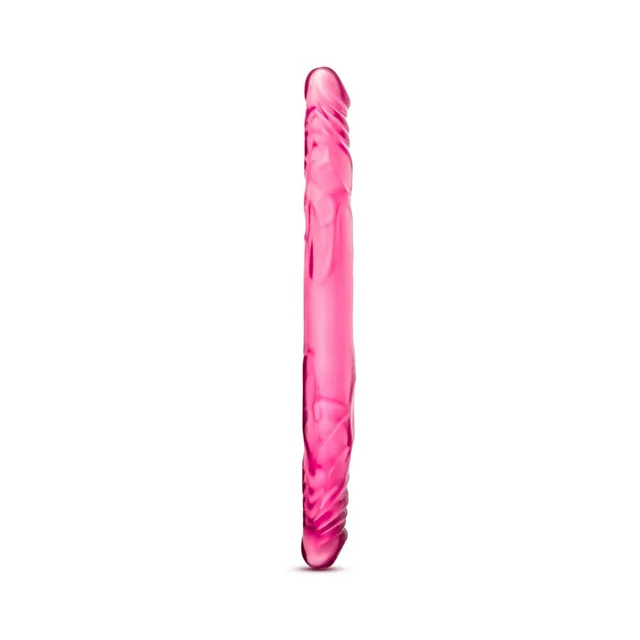 B Yours Pink 14 Inch Double Dildo upright front profile with two rounded ends