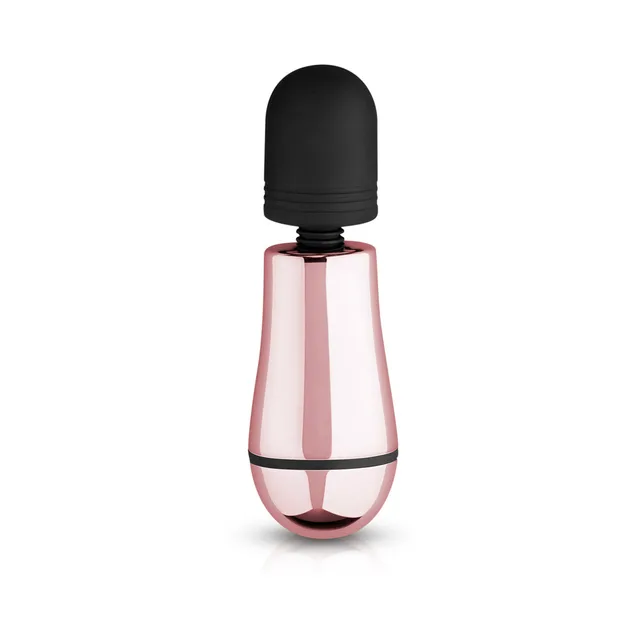 front view of Rosy Gold Nouveau Mini Massager with black rounded head
