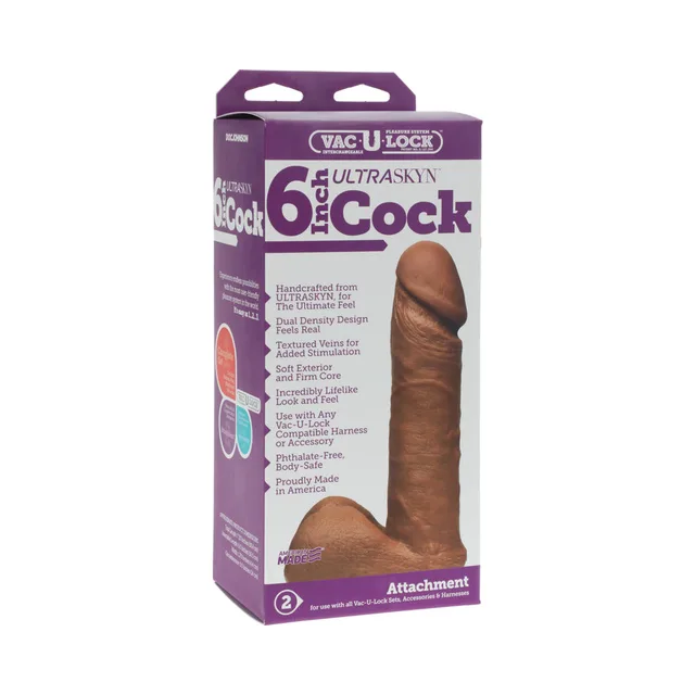 Brown Vac-U-Lock ULTRASKYN dildo beside retail package