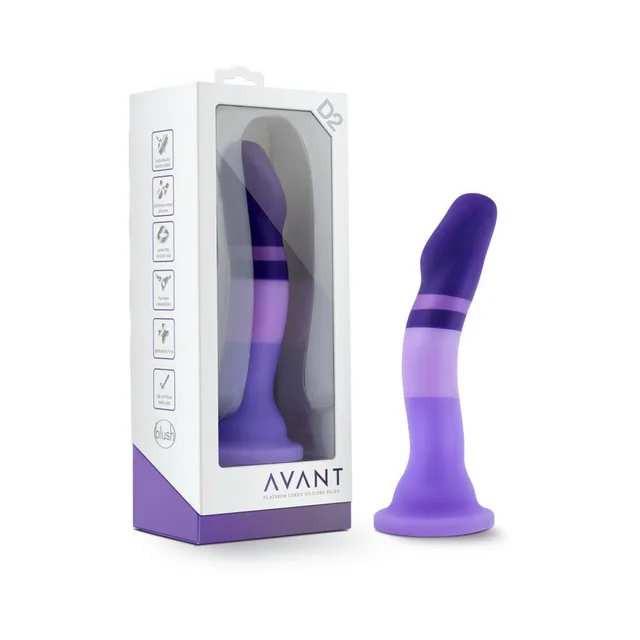 Avant D2 Purple Rain Dildo beside white carton