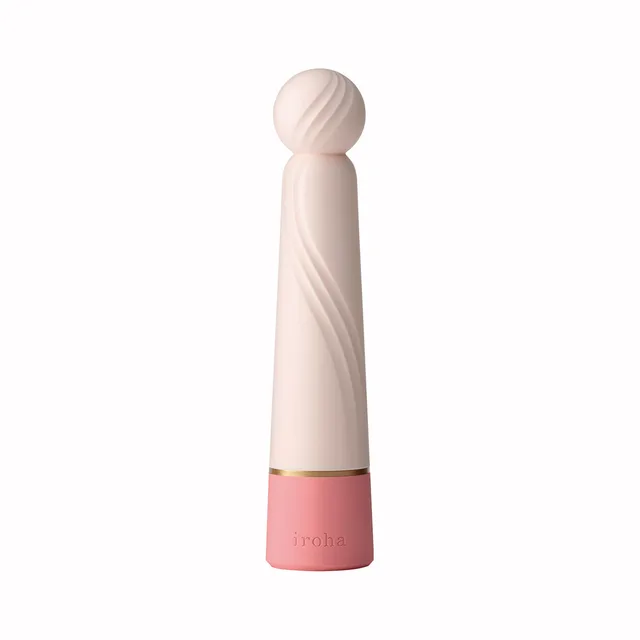 light pink and ivory iroha Rin+ SANGO vibrator with rounded textured tip