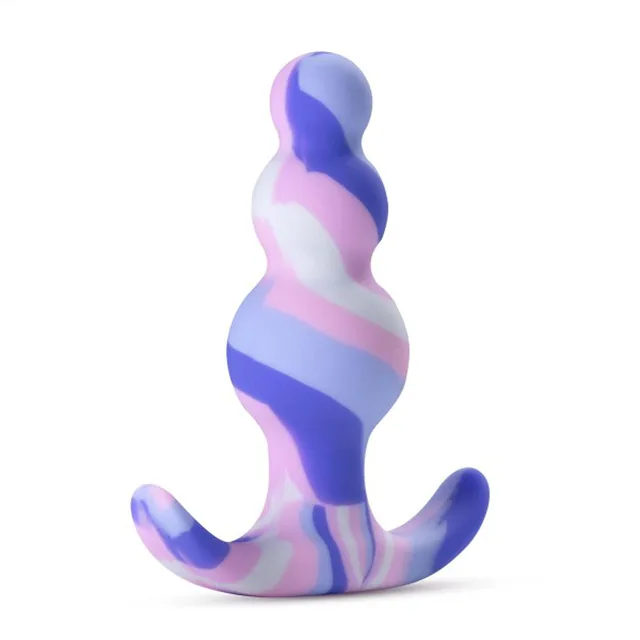 Front view of blue pink and white Twilight plug with flared base