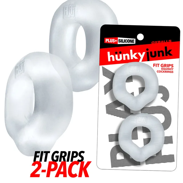 Oxballs Hunkyjunk Fit Grips Clear two-pack retail package with two translucent rings