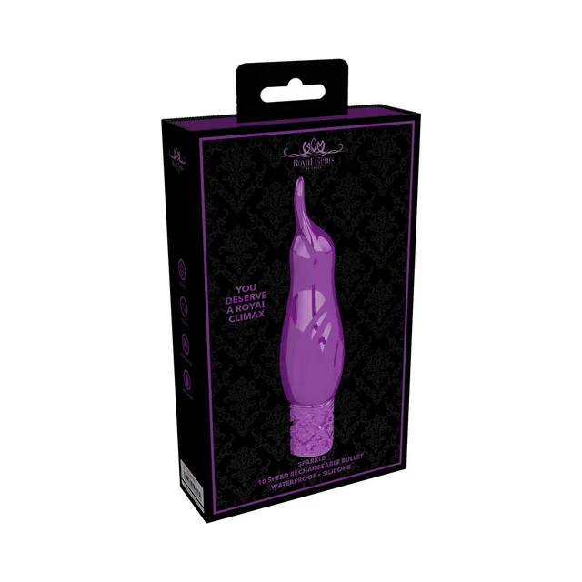 Royal Gems Sparkle purple bullet vibrator in black retail box