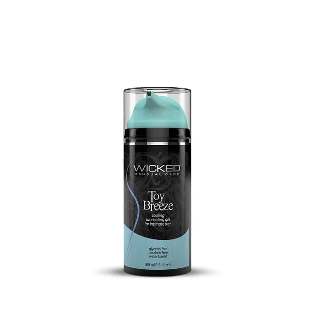 Wicked Toy Breeze 3.3 oz gel lubricant black bottle with teal pump top, teal base band and clear cap