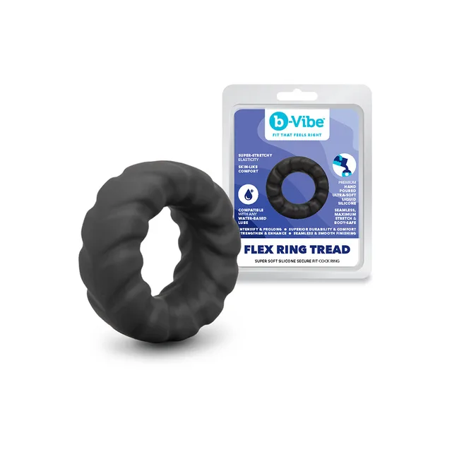 b-Vibe Flex Ring Tread black ridged C-ring isolated product view
