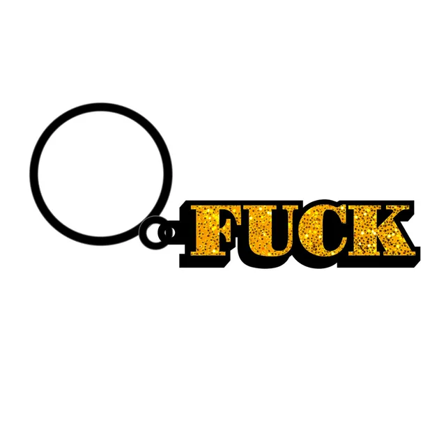 Gold and black FUCK word keychain with round split ring