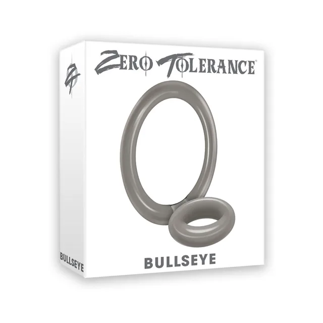 Zero Tolerance Bullseye smoke-gray ring white retail box with connected large and small loops pictured
