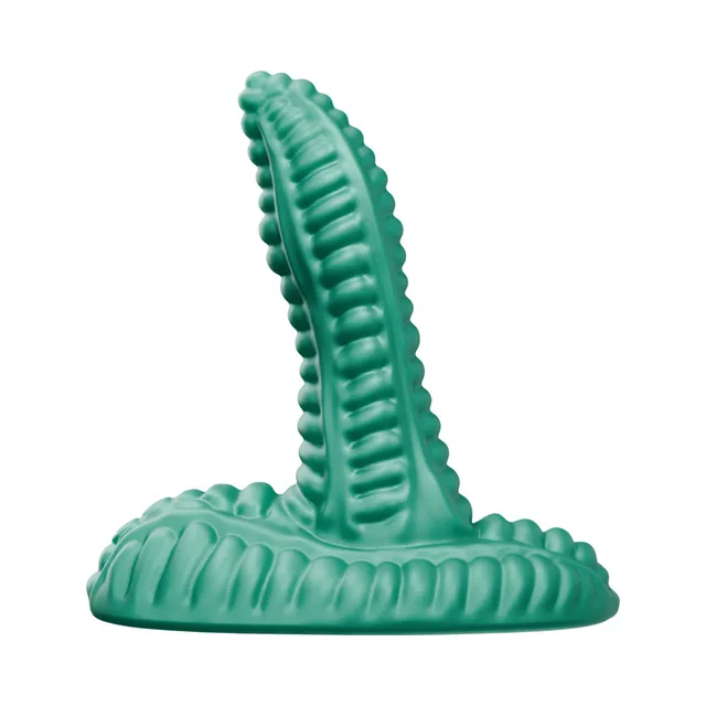 Tentra Zoryn green alien-tail grinder left profile of curved ribbed form
