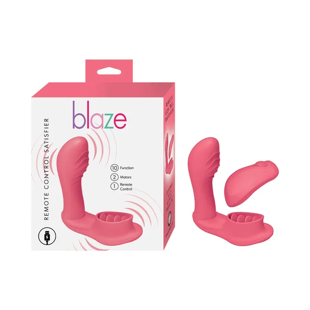 Coral-pink Nasstoys Blaze dual stimulator with matching remote and box