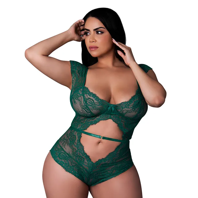 emerald Magic Silk Evermore lace cutout romper in Queen Size