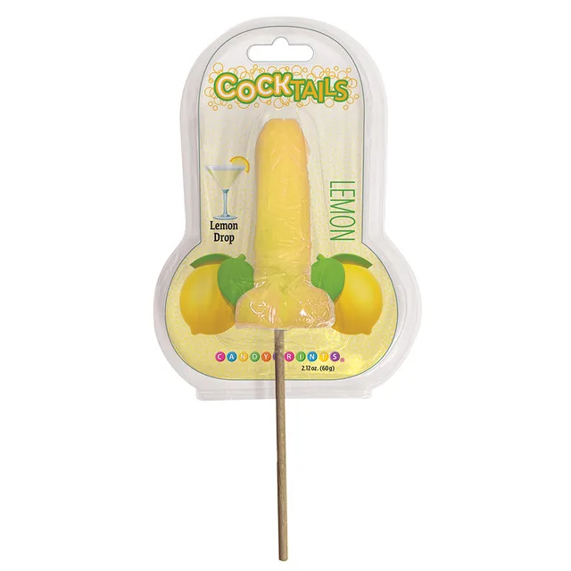 yellow Cocktails Lemon penis-shaped lollipop in clear hanging package