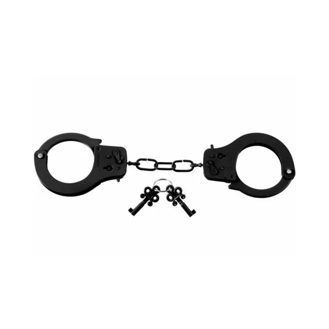 Black metal designer handcuffs with short chain and keys