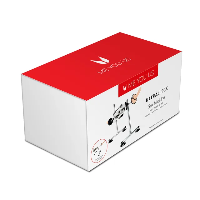 Me You Us UltraCock Sex Machine white-and-red carton with machine diagram