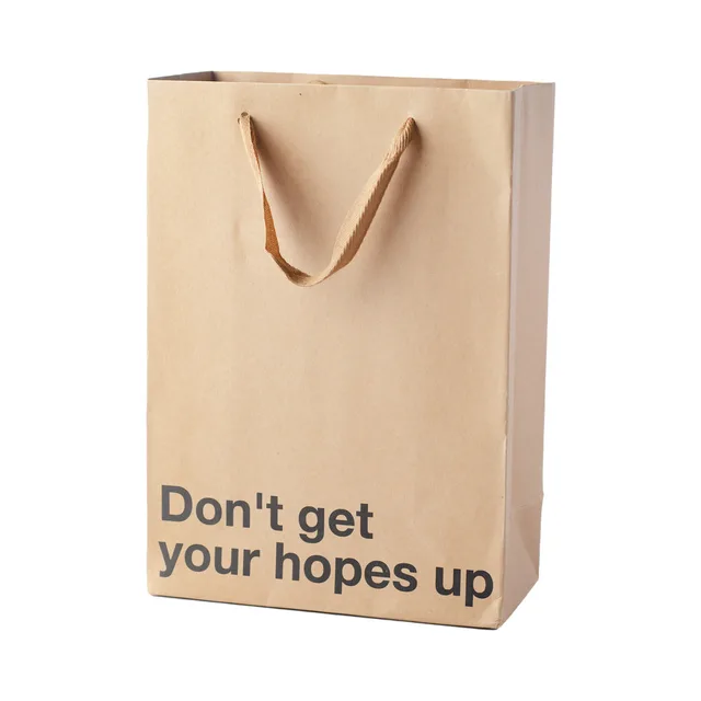 tan kraft gift bag reading Don't get your hopes up