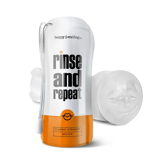 Rinse and Repeat mouth stroker with clear cup and sleeve
