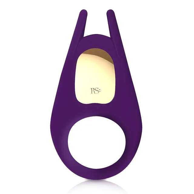 purple Rianne S couple ring with circular lower ring forked upper prongs and gold center plate
