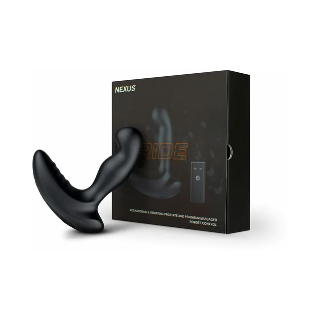Black Nexus Ride vibrator and remote beside retail box