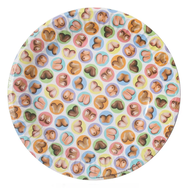 Little Genie Dirty Dishes round plate with multicolor breast pattern