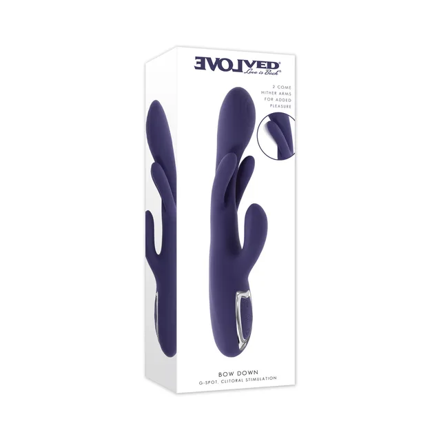 Evolved Bow Down purple multi-arm massager purple retail box front