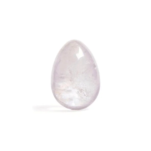 Upright view of translucent Chakrubs Prism non-drilled clear quartz egg